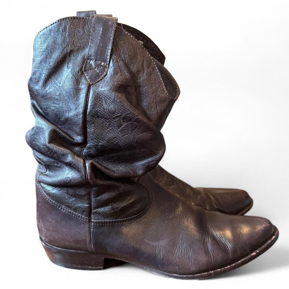 Vintage Brown Leather Slouchy Western Boots Made in Brazil Pointed Toe Boho 8 - Picture 1 of 7